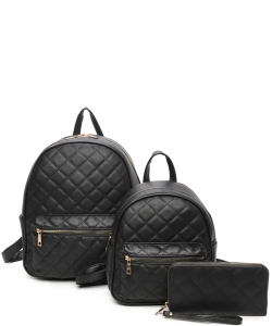 3in1 Quilted Classic Backpack Set LF402T3 BLACK